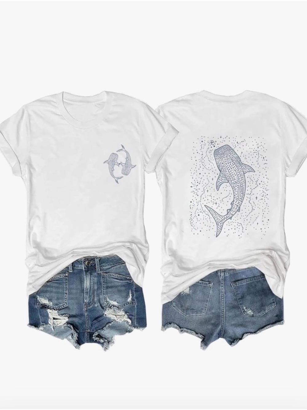 White Short-Sleeve T-Shirt with whale Shark Graphic Size M